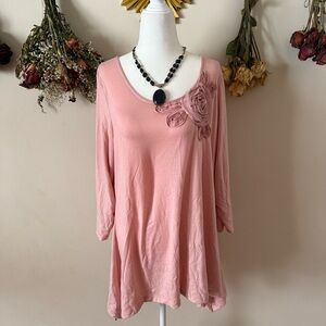 JohnPaulRichard Fairycore/Coquette Dusty Pink Tunic Top with Rose Detail